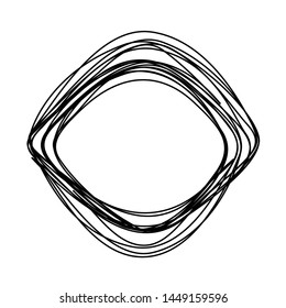 Grunge random shape line art draw geometric sign icon round black monochrome vector design element isolated on white 