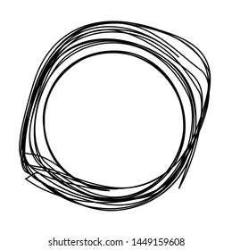 Grunge random shape line art draw geometric sign icon round black monochrome vector design element isolated on white 