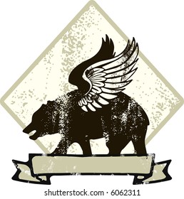 Grunge rare flying bear emblem