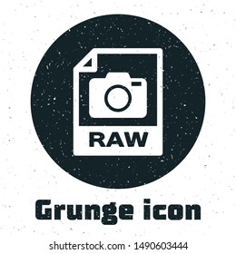 Grunge RAW file document. Download raw button icon isolated on white background. RAW file symbol.  Vector Illustration