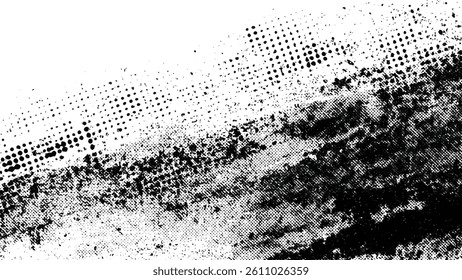 Grunge real organic vintage halftone vector ink print background Black powder explosion, charcoal dust texture isolated on white background	
