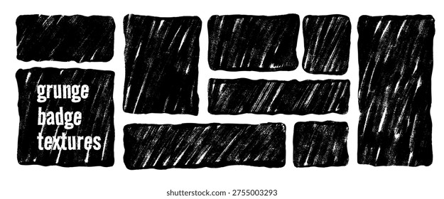 Grunge rectangle badge textures. Organic wave shapes drawn with crayon texture. Grunge frame collection featuring wavy edges, abstract forms, and urban wall borders. Vector shapes isolated no bg.