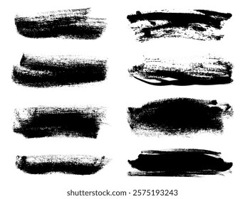 Grunge Rectangle Big Paintbrush Texture Set. Hand draw thick brush lines for highlight and underline. Bold Brush Strokes Vector Set. 