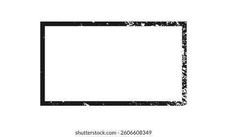 Grunge rectangle border. Dark textured frame with empty space on white background. Vector illustration