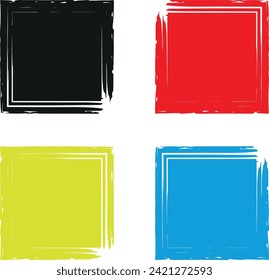 Grunge rectangle with border or frame. Grunge square. Black and colorful texture with rough edges. Stamp, paint for distressed backgrounds. Design boxes, badges. Geometric shapes.