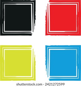 Grunge rectangle with border or frame. Grunge square. Black and colorful texture with rough edges. Stamp, paint for distressed backgrounds. Design boxes, badges. Geometric shapes.