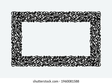 Grunge rectangle frame with curlicue. Chaotic pattern. For invitations, gift cards, scrapbooking. Vector illustration