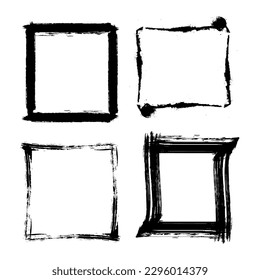 Grunge rectangle stamp set on white background. Collection for grunge badges, print, ink and stamps. Text spase. Square grunge, hand drawn shape for your design, logo, app, EPS 10. 