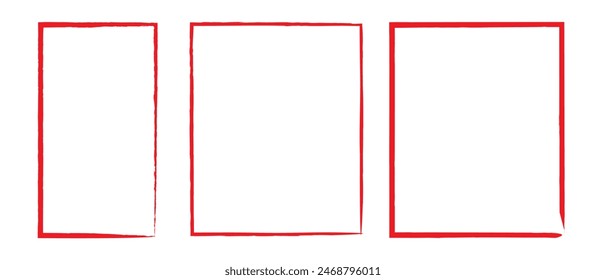  Grunge rectangles vector set. Red grunge rectangle frame isolated on white background. Retro grunge rectangle frame.