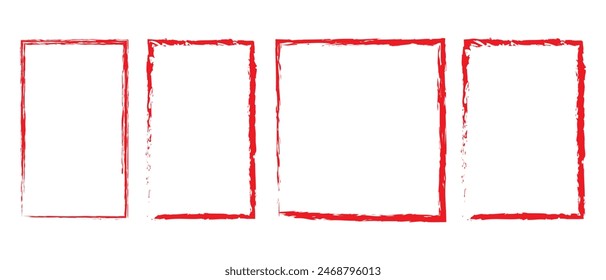  Grunge rectangles vector set. Red grunge rectangle frame isolated on white background. Retro grunge rectangle frame.