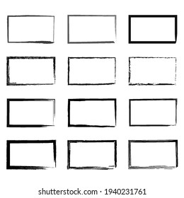 Grunge rectangular frame, blank frame. Set of hand drawn rectangle. Vector illustration on white background