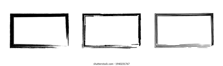 Grunge rectangular frame, blank frame. Set of hand drawn rectangle. Vector illustration on white background