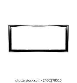 Grunge rectangular frame stamp. Ink empty black box. Rectangular border. Vector illustration isolated on white background.