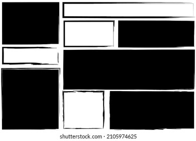 Grunge rectangular frames icon set. Abstract ink. Creative design. Hand drawn picture. Vector illustration. Stock image. 