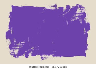 Grunge Rectangular Purple Banner. Painted Brush Stroke Texture on White Background. Messy artistic banner