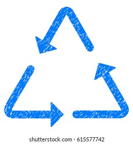 Grunge Recycling Triangle rubber seal stamp watermark. Icon symbol with grunge design and dirty texture. Unclean vector blue sign.