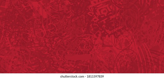 Grunge red. Abstract seamless background. The texture is repetitive. Template for printing on fabric, paper, wrapper. A chaotic backdrop of graffiti
