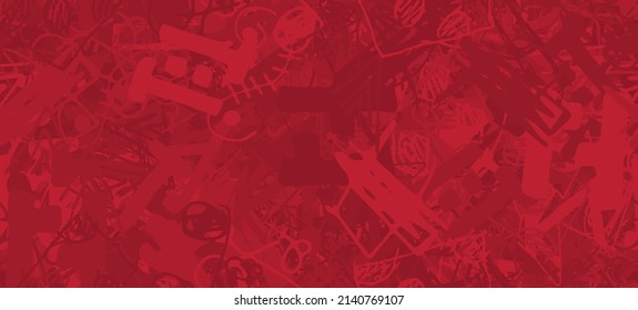 Grunge red. Abstract seamless background. The texture is repetitive. Template for printing on fabric, paper, wrapper. A chaotic backdrop of graffiti
