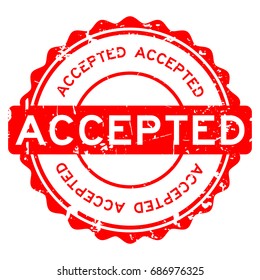 Grunge red accepted round rubber seal stamp on white background