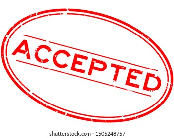 Grunge red accepted word oval rubber seal stamp on white background