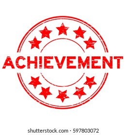 Grunge red achievement  with star icon round rubber seal stamp on white background