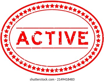 Grunge red active word oval rubber seal stamp on white background