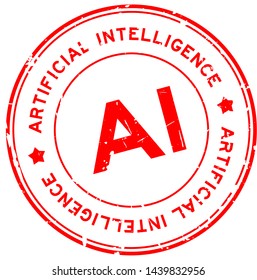 Grunge red AI (abbreviation of Artificial intelligence) word round rubber seal stamp on white background