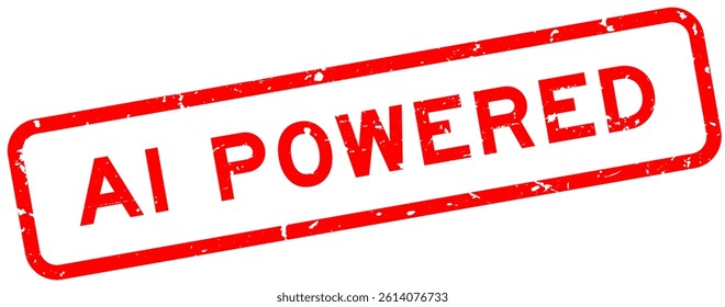Grunge red AI powered word square rubber seal stamp on white background