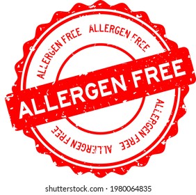 Grunge red allergen free word round rubber seal stamp on white background