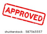 Grunge red approved square rubber seal stamp on white background