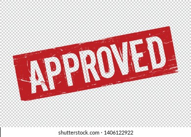 Grunge red approved square rubber seal stamp on transparent  background. Retro Icon for design. Permission sign. Vector illustration
