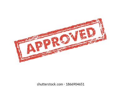 Grunge red approved square rubber seal stamp on white background.