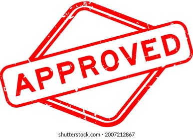 Grunge red approved word rubber square seal stamp on white background