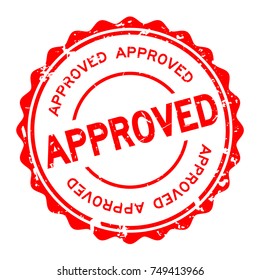 Grunge red approved wording round rubber seal stamp on white background