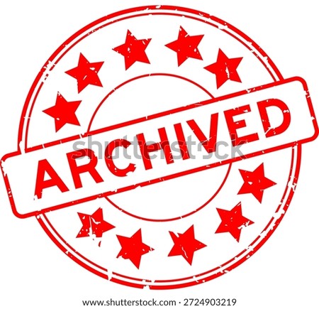 Grunge red archived word with star icon round rubber seal stamp on white background