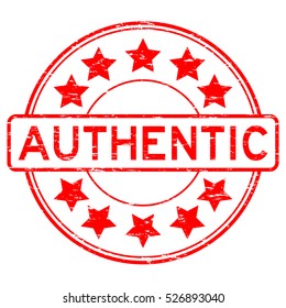 Grunge red authentic with star icon round rubber stamp