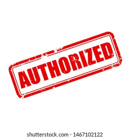 Grunge red authorized word square rubber seal stamp on white background