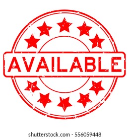 Grunge red available round rubber stamp on white background