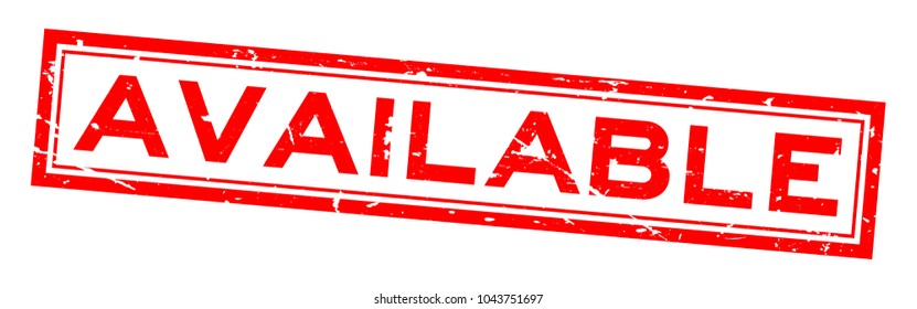 Grunge red available word square rubber seal stamp on white background