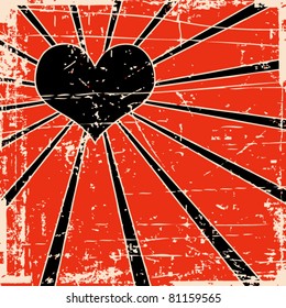 Grunge red background with black heart