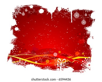 Grunge red background with white Christmas frame, vector illustration