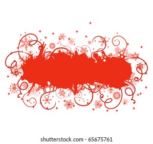 Grunge red banner with snowflakes. Vector illustration