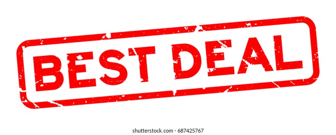 Grunge red best deal square rubber seal stamp on white background