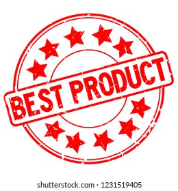 Grunge red best product word with star icon round rubber seal stamp on white background