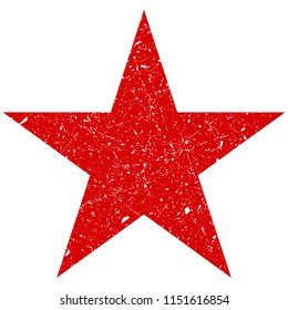 Grunge is a red big star. Vector shabby, scratched star. Grunge star symbol.