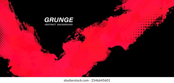  Grunge red and black abstract background with halftone texture. Vector.