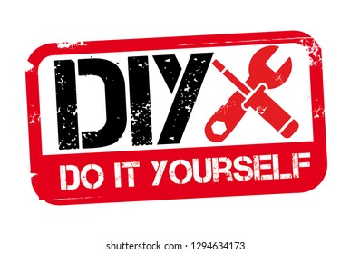 Grunge red and black DIY word (Abbreviation of Do it yourself) rubber  stamp on white background - Vector