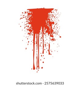 Grunge red blood splatter in flat design. Wet bleeding and pouring blot. Vector illustration isolated.