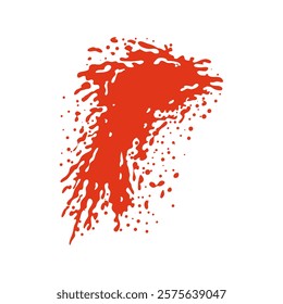 Grunge red blood splatter in flat design. Splashing smear with droplets. Vector illustration isolated.