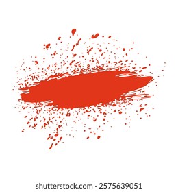 Grunge red blood splatter in flat design. Dramatic bleeding paintbrush blot. Vector illustration isolated.